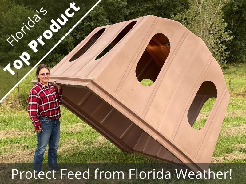 Hay Feeder for Horses & Large Farm Animals in Florida, USA. Protect Feed from Florida Weather and Save Money!